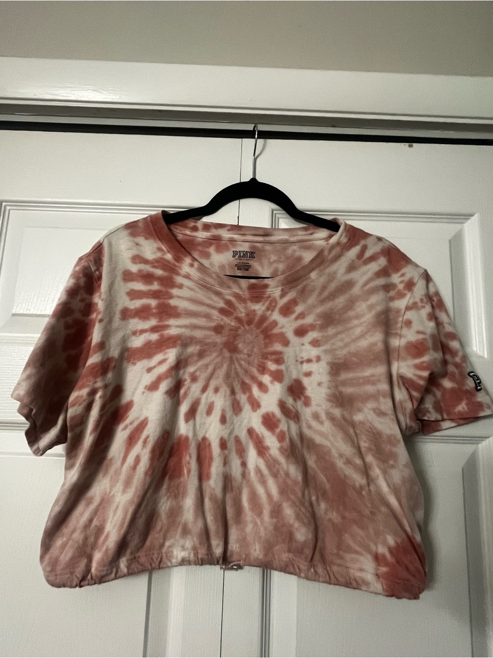 Victoria's Secret Pink Tie-Dye Dusty Rose & Cream Crop Tee
